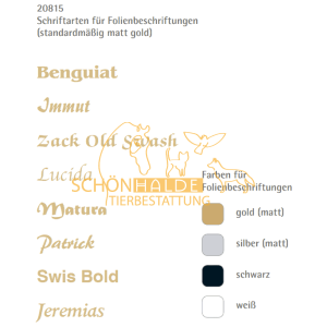 Folienbeschriftung Schriftarten Farben
