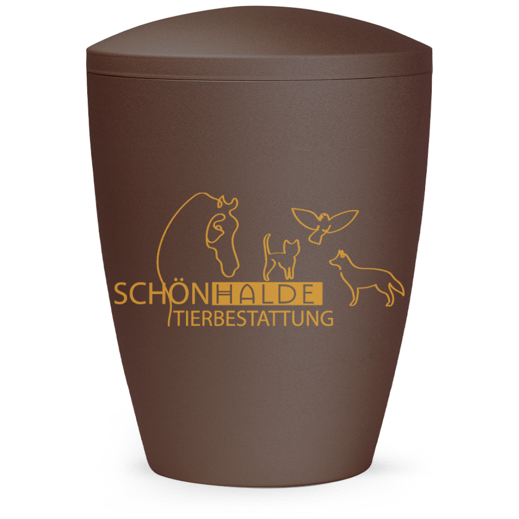 Tier-Urne Natura mit schönen Motiven und Erlensamen für die Tierbestattung im Garten