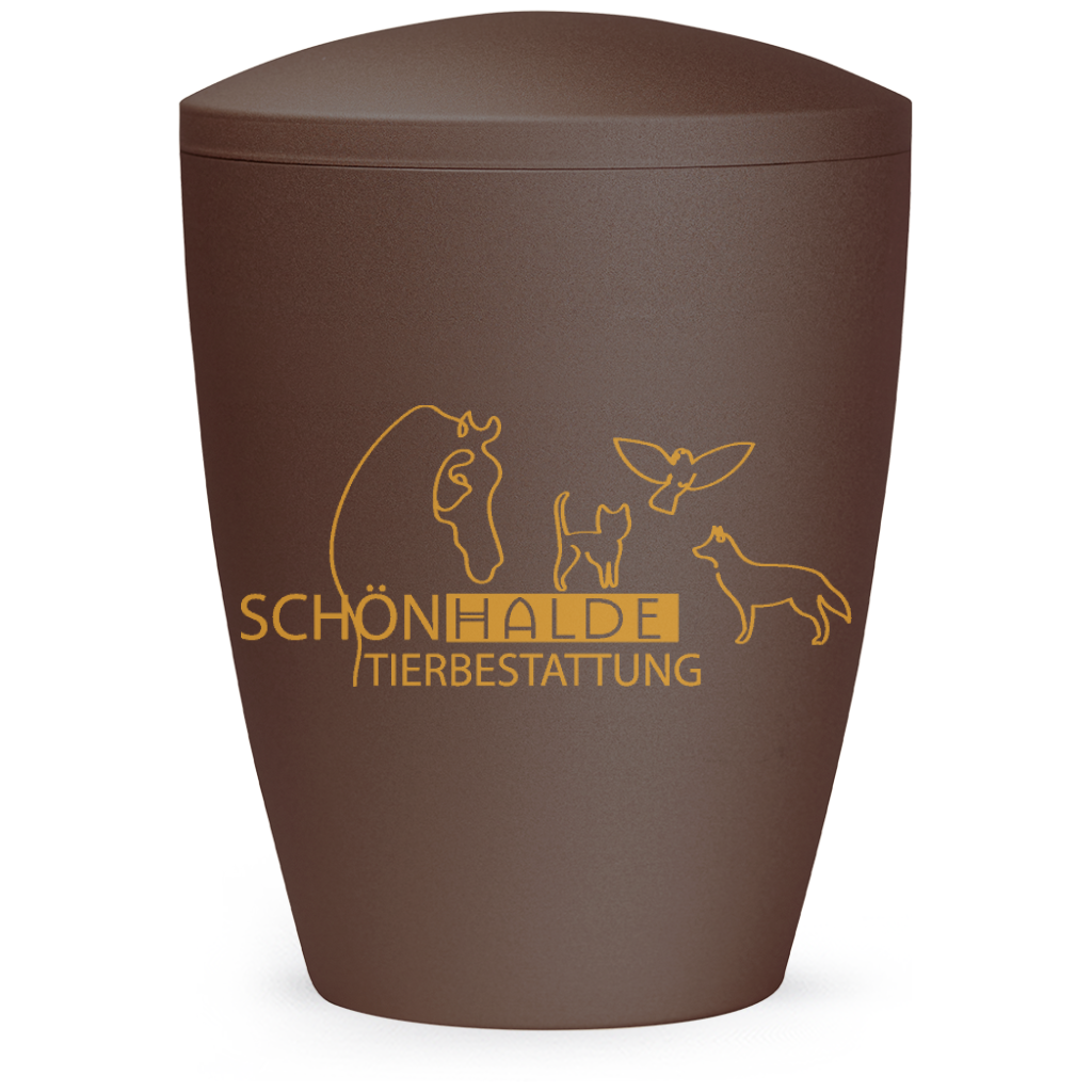Tier-Urne Natura mit schönen Motiven und Erlensamen für die Tierbestattung im Garten