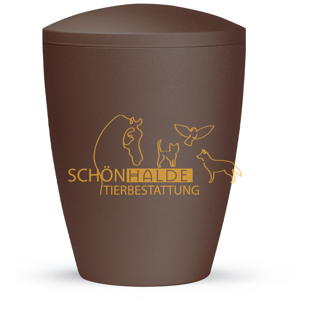 Tier-Urne Natura mit schönen Motiven und Erlensamen für die Tierbestattung im Garten