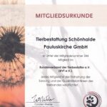 Bundesverband der Tierbestatter Mitgliedsurkunde Schönhalde Tierbestattung Albstadt Pauluskirche BvT 182