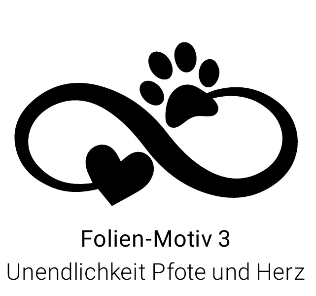 Urnenverzierung Folienmotiv infinity Herz und Pfote