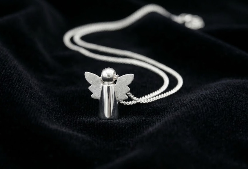 Halskette Ascheschmuck Erinnerungsschmuck 925 Sterling SIlber Engel Menora (Handarbeit)